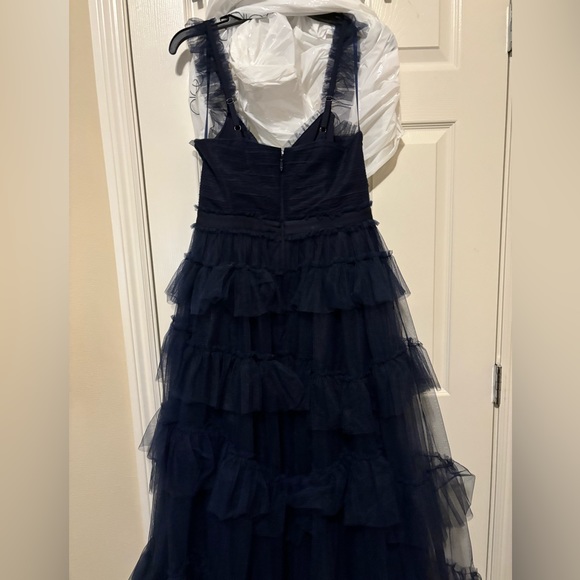 BCBGMAXAZRIA Evening Ruffled Gown, navy tiered tulle - Picture 8 of 13